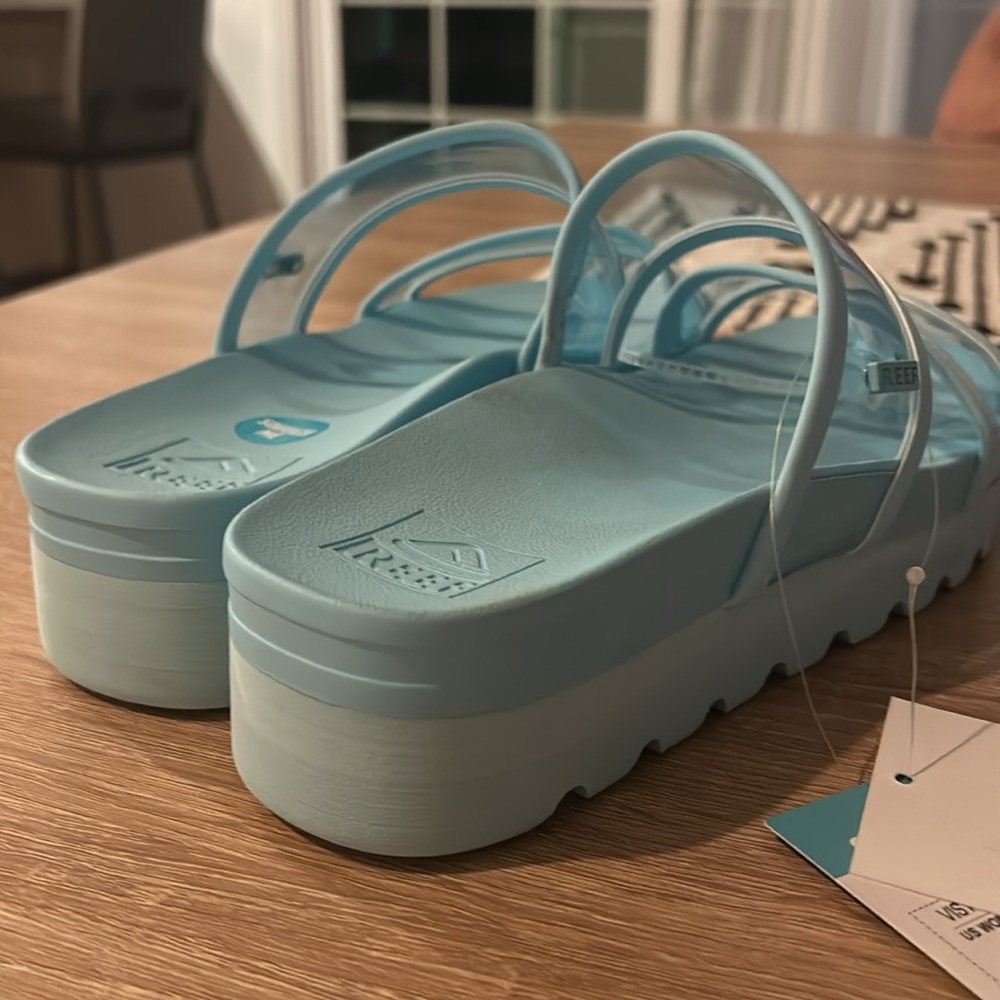 Reef Blue Platform Sandals Chunky Sole vista hi energy slides 8.5 clear teal - Picture 11 of 12